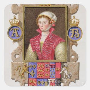 Portrait of Anne Boleyn (1507-36) 2nd Queen of Hen Square Sticker