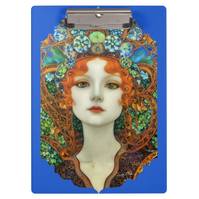 Portrait of Beautiful Woman in Stained Glass Style Clipboard (Front)