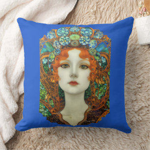 Portrait of Beautiful Woman in Stained Glass Style Cushion