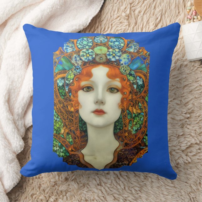 Portrait of Beautiful Woman in Stained Glass Style Cushion (Blanket)