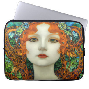 Portrait of Beautiful Woman in Stained Glass Style Laptop Sleeve