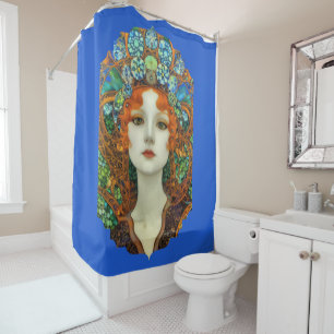 Portrait of Beautiful Woman in Stained Glass Style Shower Curtain