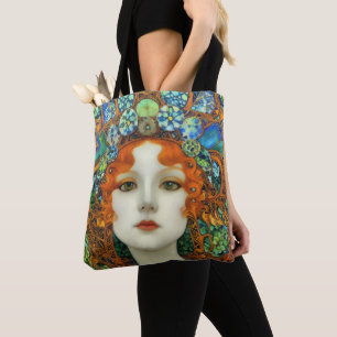 Portrait of Beautiful Woman in Stained Glass Style Tote Bag