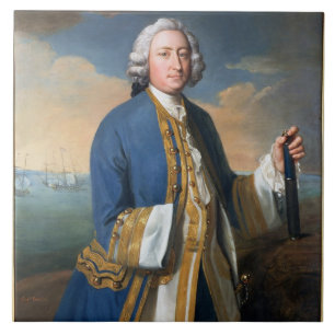 Portrait of Captain David Brodie (1709-87) Holding Ceramic Tile