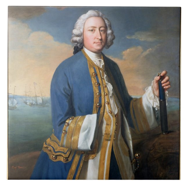 Portrait of Captain David Brodie (1709-87) Holding Ceramic Tile (Front)