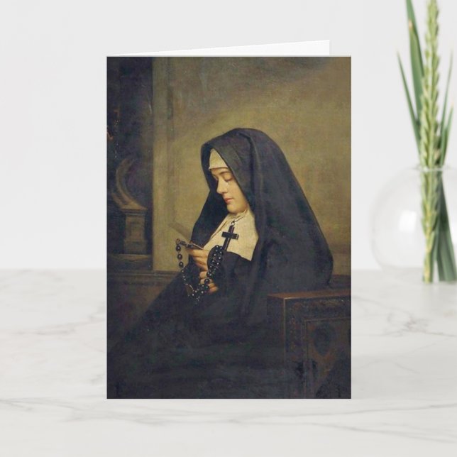 Portrait of Catholic Nun with Holy Rosary Card (Front)