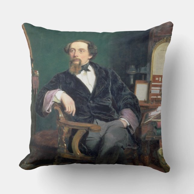 Portrait of Charles Dickens (oil on canvas) Cushion (Front)