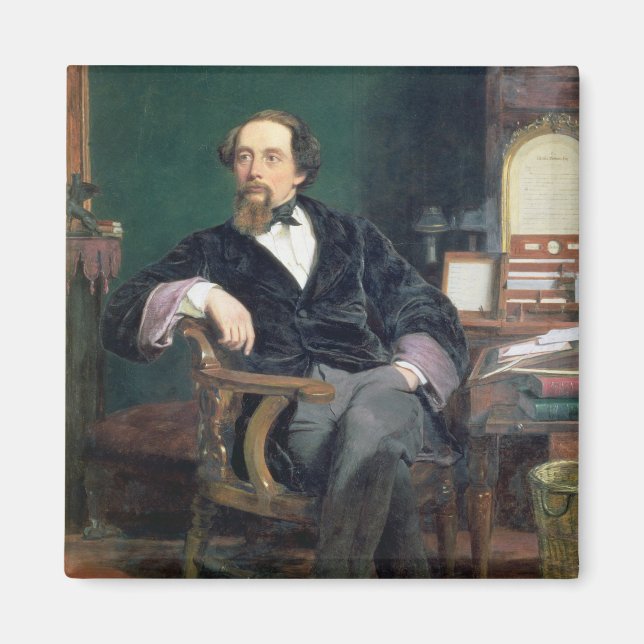 Portrait of Charles Dickens (oil on canvas) Magnet (Front)