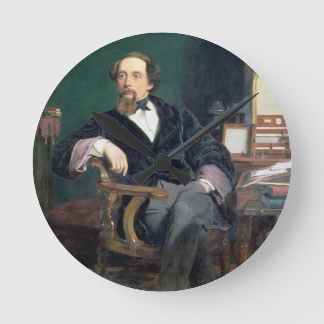 Portrait of Charles Dickens (oil on canvas) Round Clock (Front)