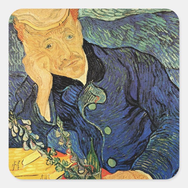 Portrait of Doctor Gachet by Vincent van Gogh Square Sticker (Front)