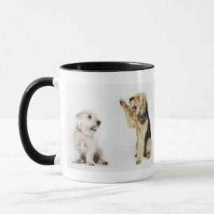 Portrait of dog waving at another dog mug