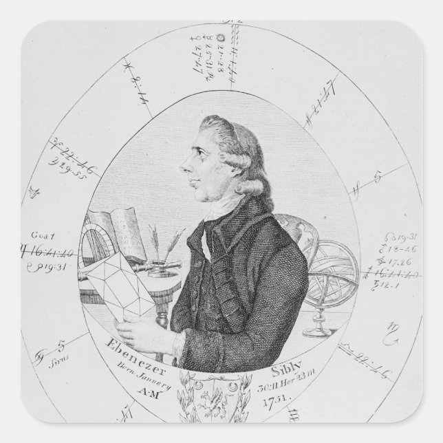 Portrait of Ebenezer Sibly surrounded Square Sticker (Front)