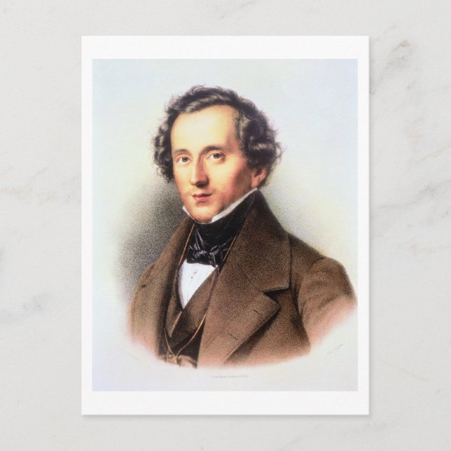 Portrait of Felix Mendelssohn (1809-47) (litho) Postcard (Front)