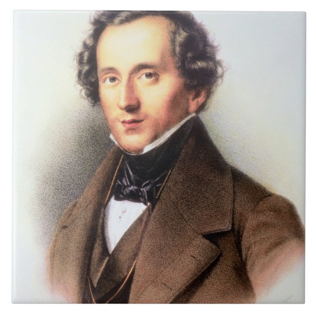 Portrait of Felix Mendelssohn (1809-47) (litho) Tile (Front)