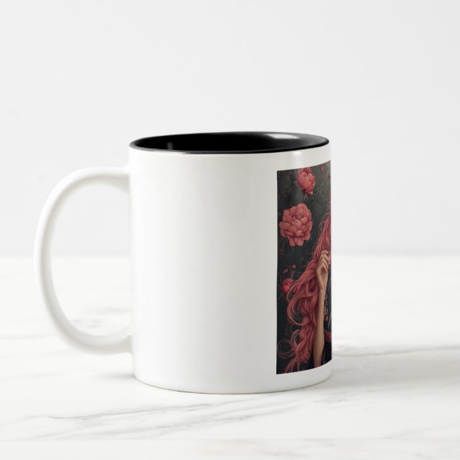 Portrait of floral elegance Two-Tone coffee mug (Left)