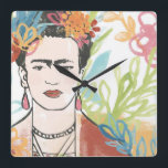 Portrait of Frida Kahlo Square Wall Clock<br><div class="desc">Portrait of Frida Kahlo by June Erica Vess</div>