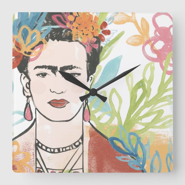 Portrait of Frida Kahlo Square Wall Clock (Front)