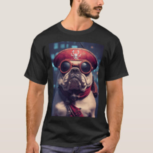 Portrait of funny Bulldog dog dressed up with pira T-Shirt