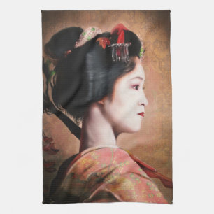 Portrait of Geisha oriental japanese kitchen towel