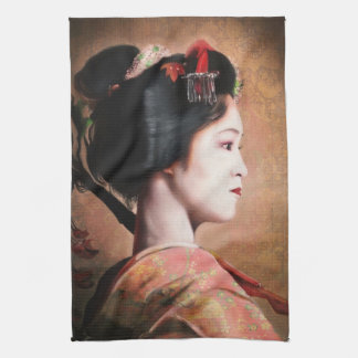 Portrait of Geisha oriental japanese kitchen towel