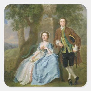 Portrait of George and Margaret Rogers, c.1748-50 Square Sticker
