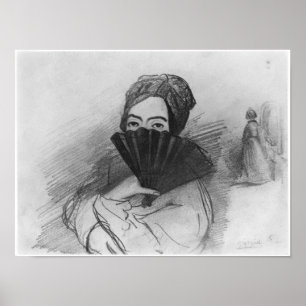 Portrait of George Sand behind her fan Poster