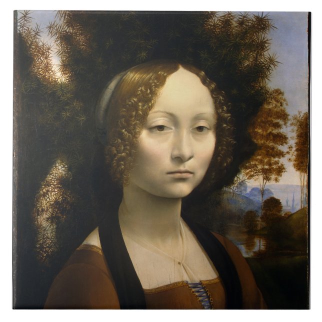 Portrait of Ginevra de Benci by Leonardo da Vinci Tile (Front)