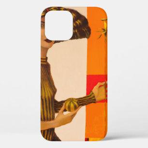 Portrait of girl, original oil painting on canvas iPhone 12 case
