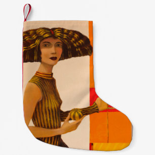 Portrait of girl, original oil painting on canvas small christmas stocking