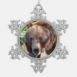 Portrait of Grizzly bear Postcard Square Sticker T Snowflake Pewter Christmas Ornament