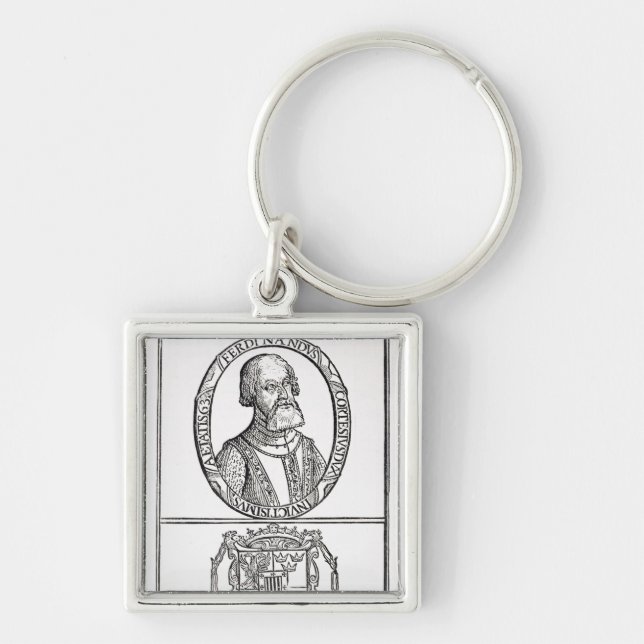 Portrait of Hernado Cortes  and his arms Key Ring (Front)