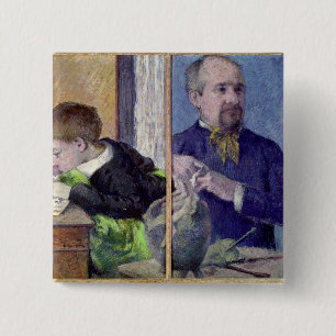 Portrait of Jean Paul Aube and his son 15 Cm Square Badge