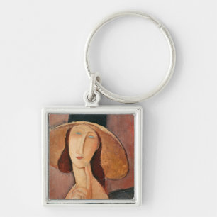 Portrait of Jeanne Hebuterne in a large hat Key Ring
