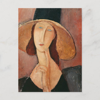 Portrait of Jeanne Hebuterne in a large hat Postcard