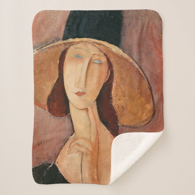 Portrait of Jeanne Hebuterne in a large hat Sherpa Blanket (Front)