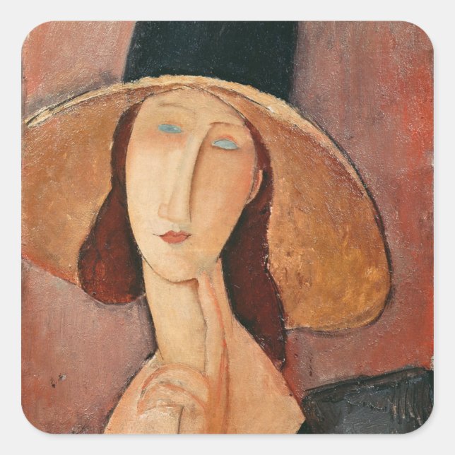 Portrait of Jeanne Hebuterne in a large hat Square Sticker (Front)