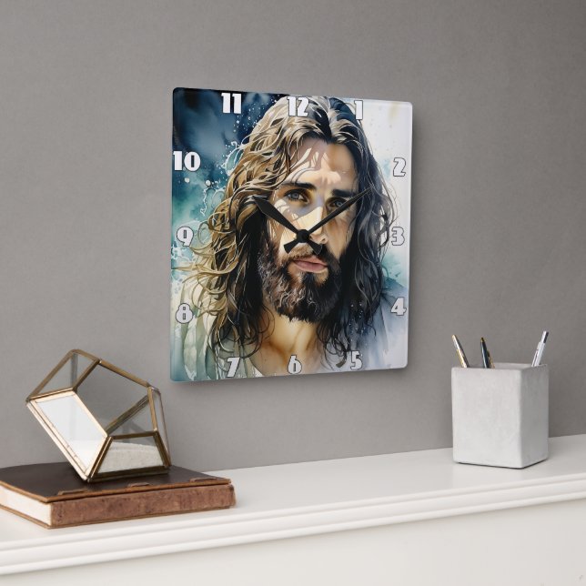 Portrait of Jesus Square Wall Clock (Office)