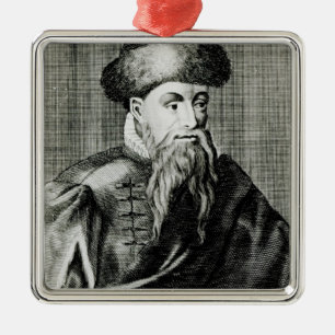 Portrait of Johannes Gutenberg Metal Tree Decoration