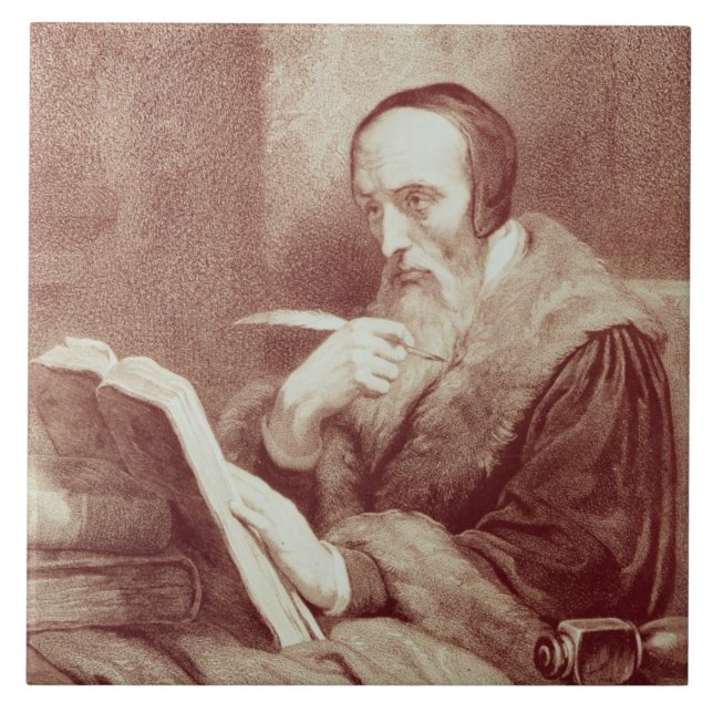 Portrait of John Calvin (1509-1564) (engraving) Ceramic Tile (Front)