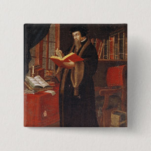 Portrait of John Calvin 15 Cm Square Badge