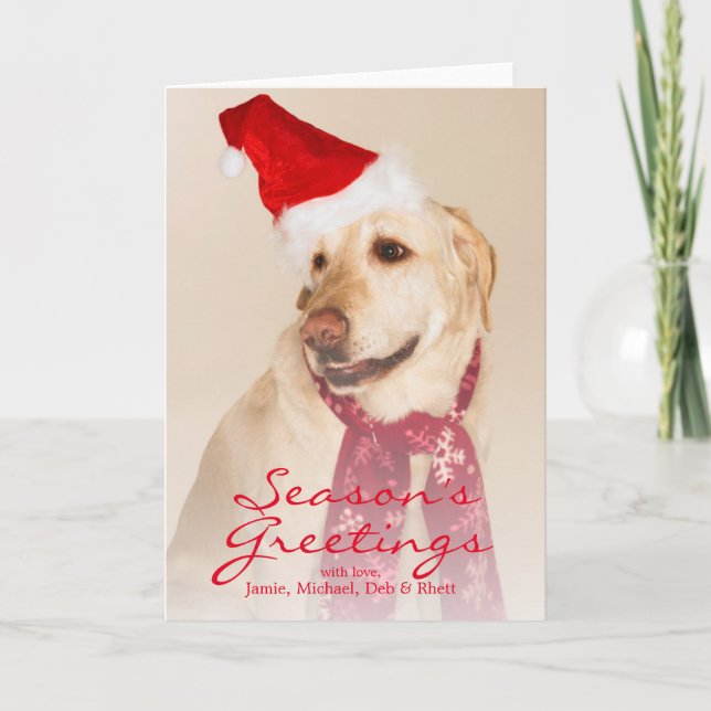 Portrait of Labrador Retriever Wearing Santa Hat Holiday Card (Front)