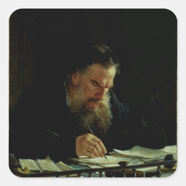 Portrait of Lev Tolstoy Square Sticker (Front)
