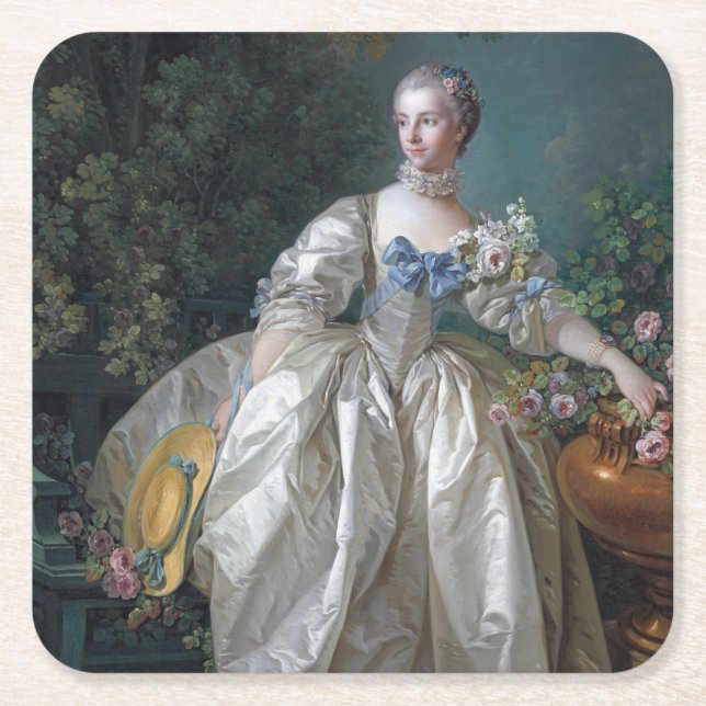 Portrait of Madame Bergeret, Boucher Square Paper Coaster (Front)