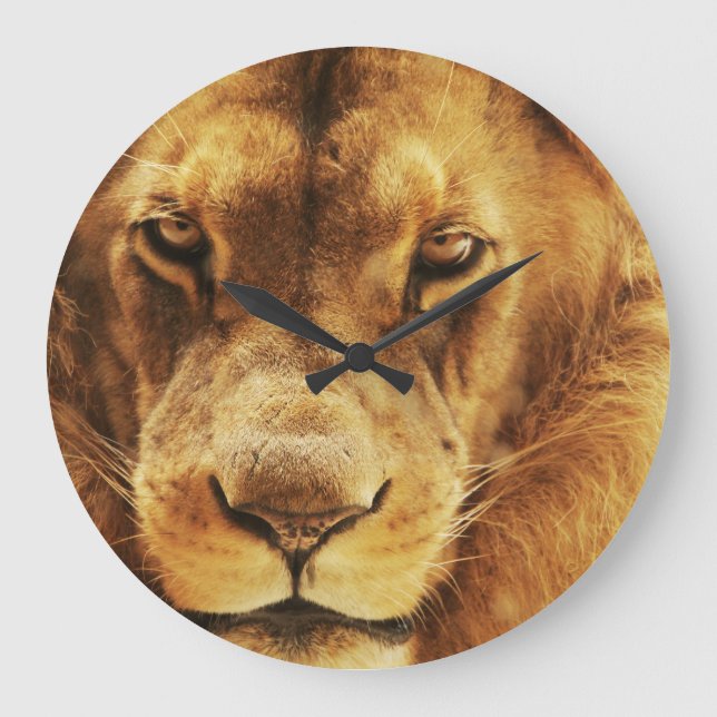 Portrait of male African lion. Large Clock (Front)