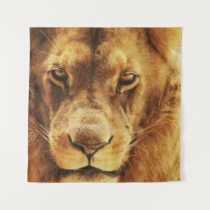 Portrait of male African lion. Tapestry