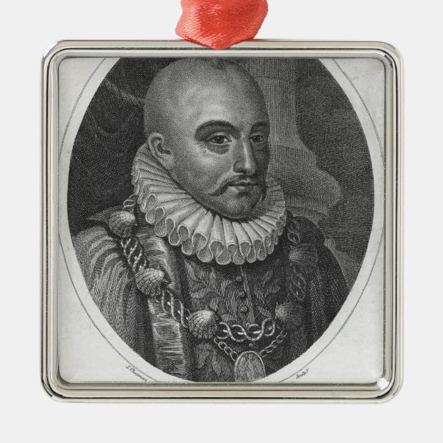 Portrait of Michel de Montaigne Metal Ornament (Front)
