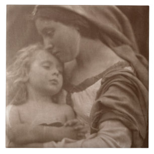 Portrait of mother and child (sepia photo) ceramic tile