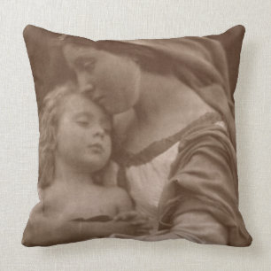 Portrait of mother and child (sepia photo) cushion