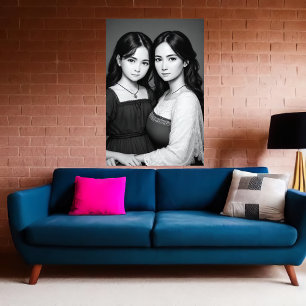Portrait of mother and daughter AI Art Poster