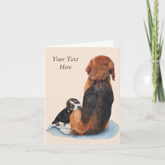 portrait of mum dog with very cute beagle puppy card (Front)